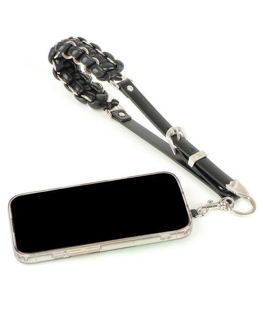 Leather Braid Phone Handle black