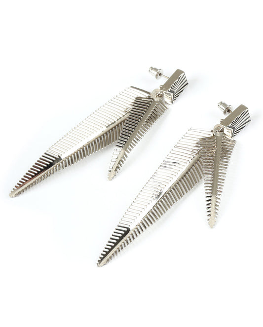 Metal Feather Pierced Earrings