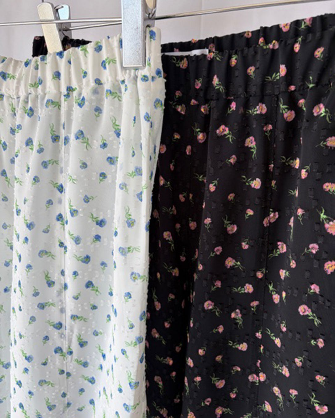 Flower Jacquard Frill Pants black