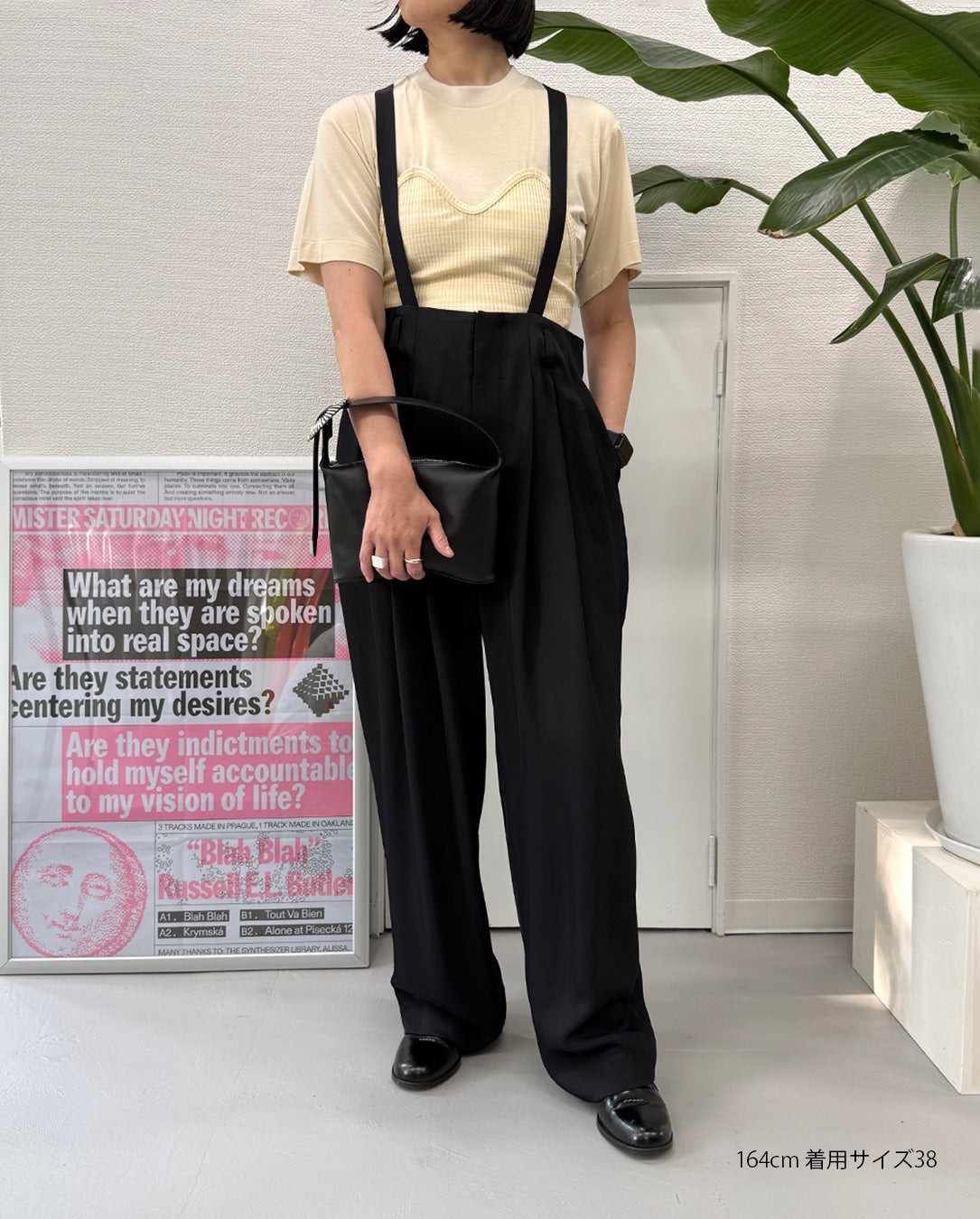 Acetate Twill Suspender Pants black