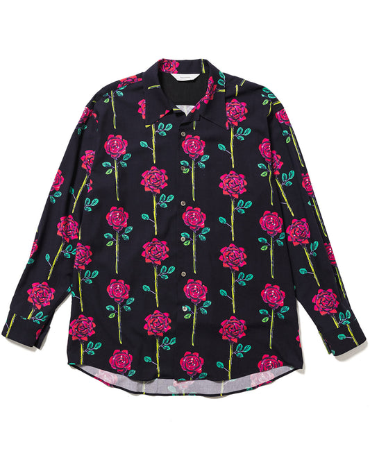 Rose Big Open Collar Shirt black
