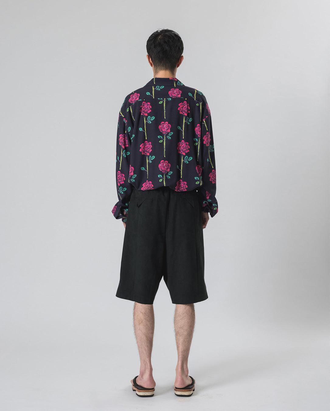 Rose Big Open Collar Shirt black