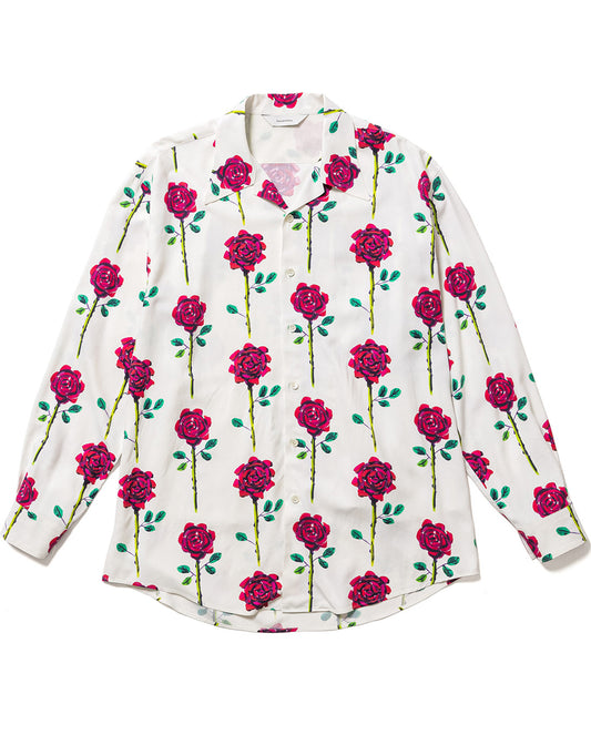 Rose Big Open Collar Shirt white