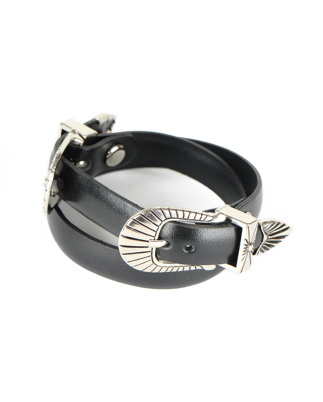 Double Buckle Leather Bangle black