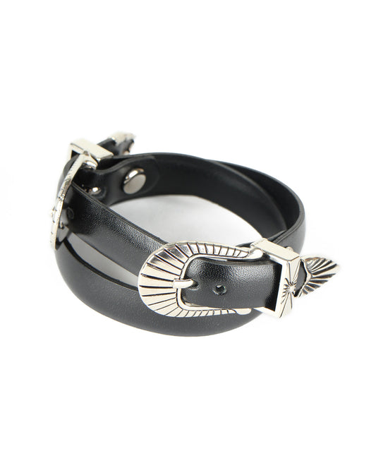 Double Buckle Leather Bangle black