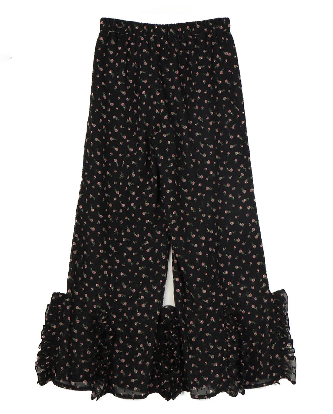 Flower Jacquard Frill Pants black