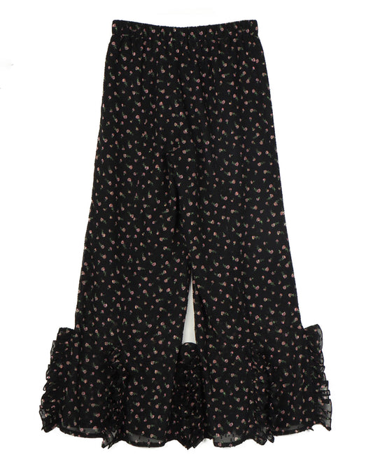 Flower Jacquard Frill Pants black
