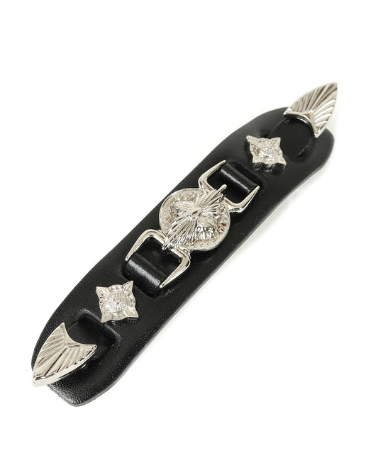Metal Leather Barrette small black