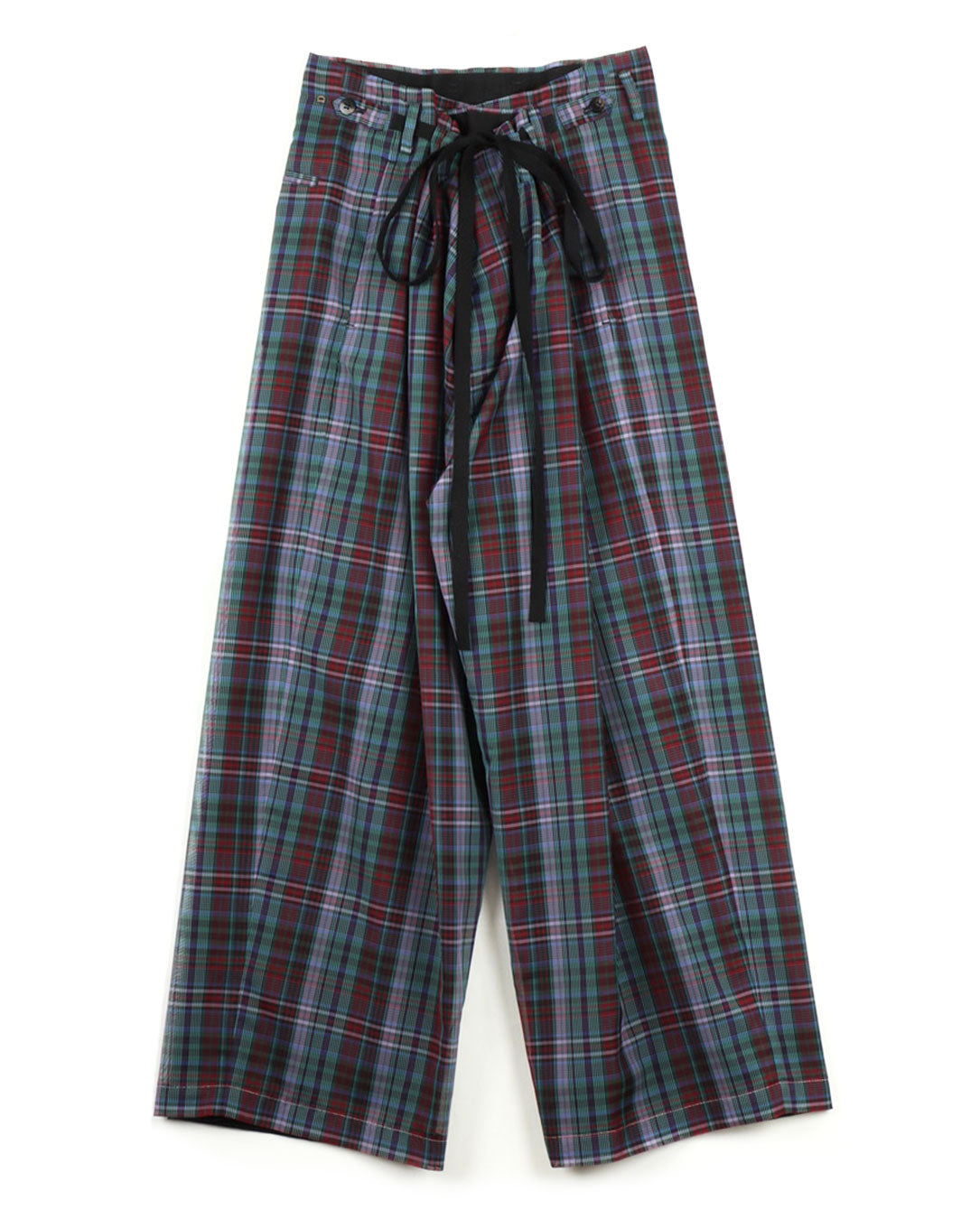 Semi-Sheer Yarn-Dyed Check Tuck Pants check