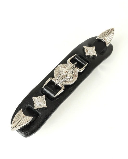 Metal Leather Barrette small black