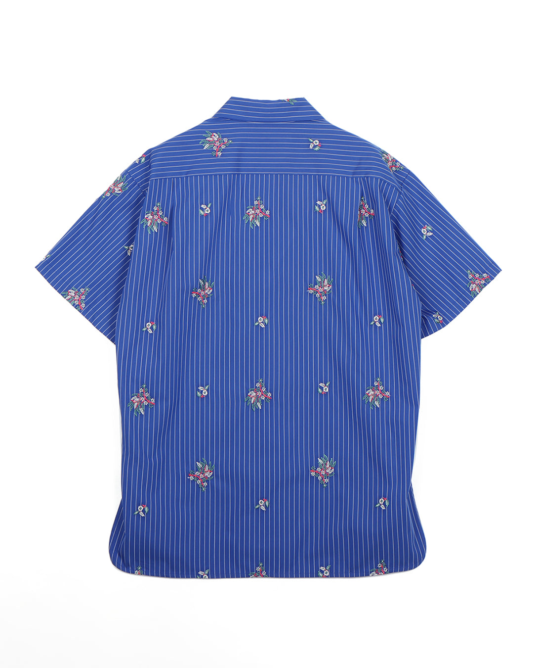 Flower Embroidery Stripe Fabric Shirt blue