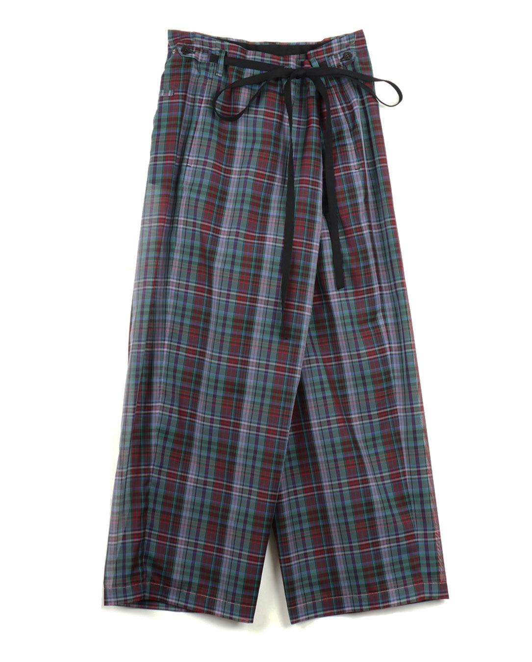 Semi-Sheer Yarn-Dyed Check Tuck Pants check