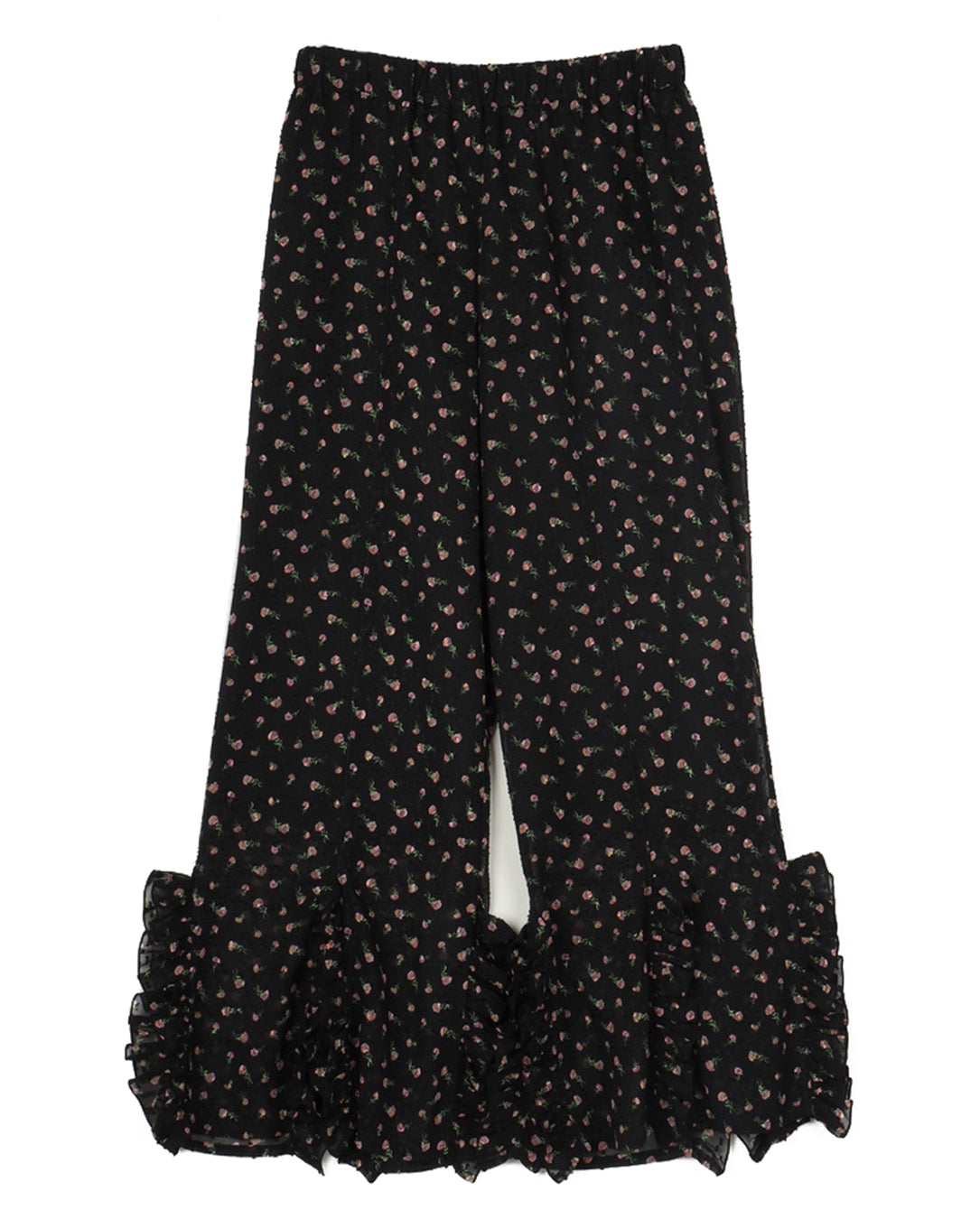 Flower Jacquard Frill Pants black