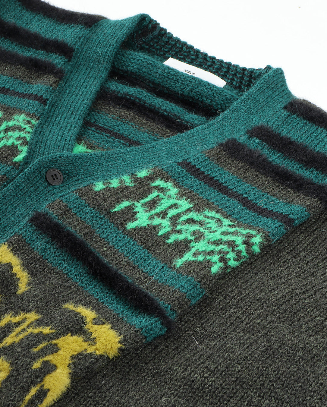 Wool Jacquard Knit Cardigan green – LOVE nagoya