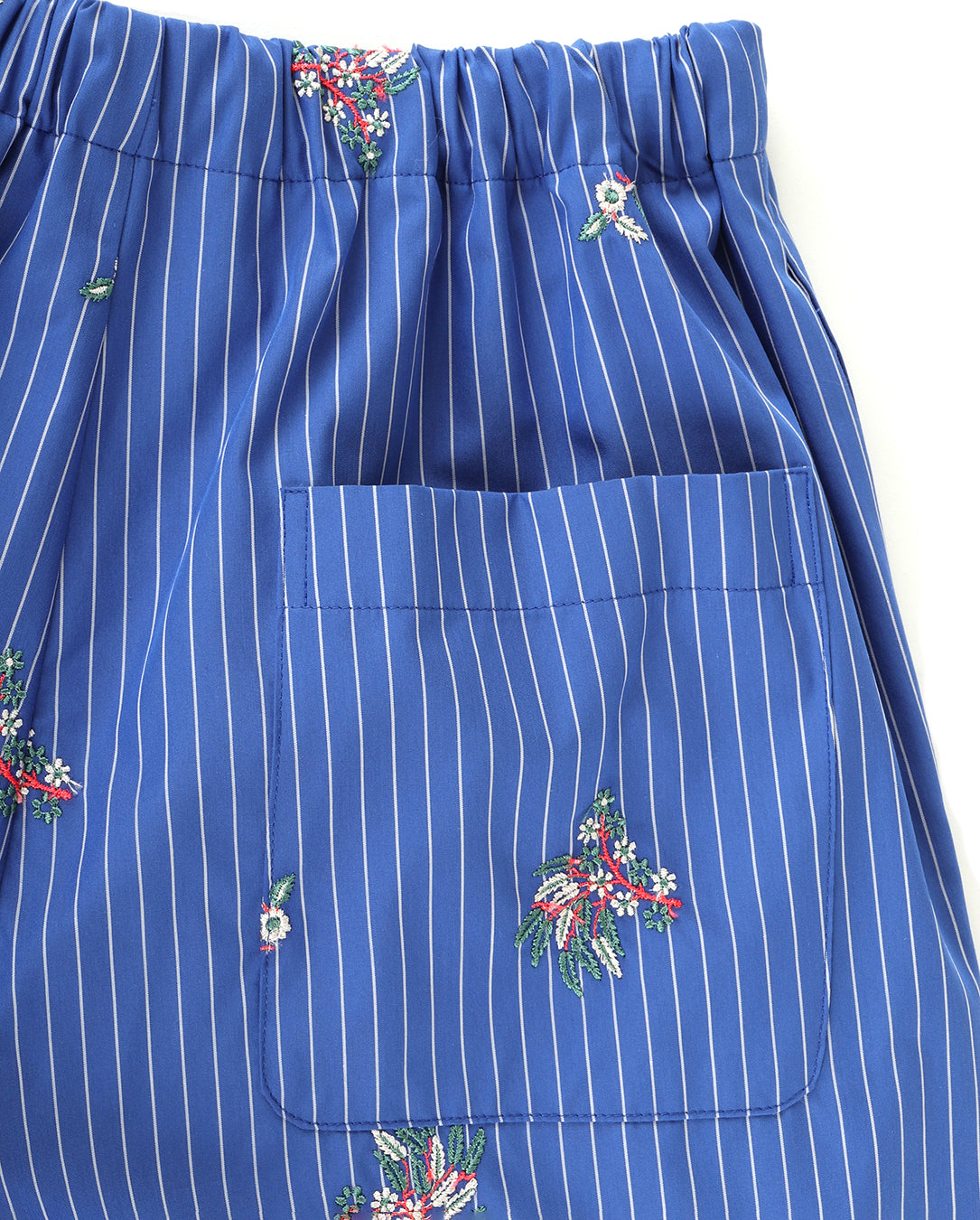 Flower Embroidery Stripe Fabric Pants blue