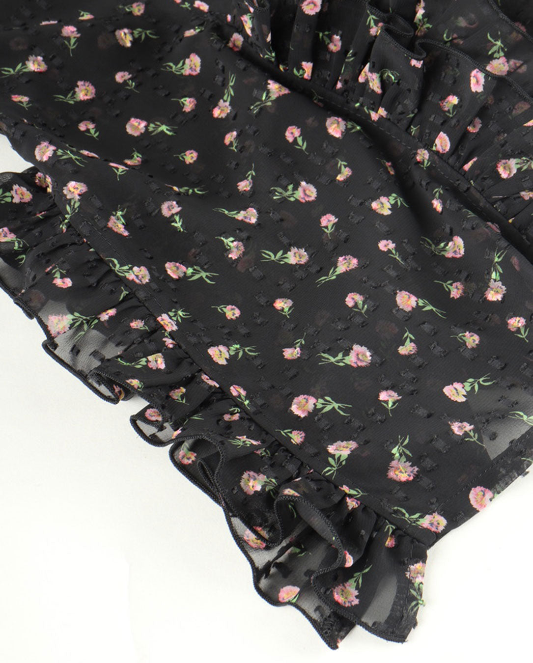 Flower Jacquard Frill Pants black