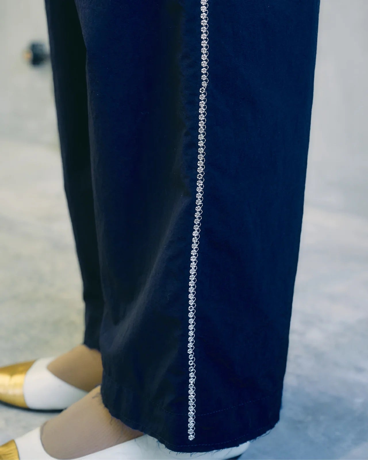 Hand Dyed Nylon Kimkoma Embroidery Pants navy