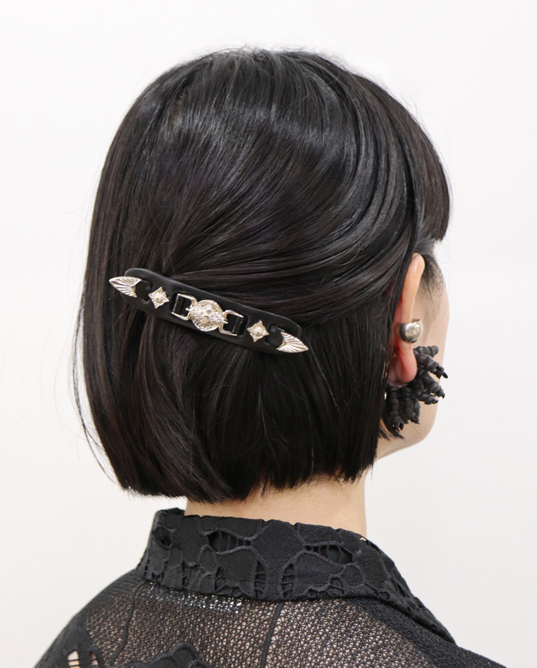 Metal Leather Barrette small black