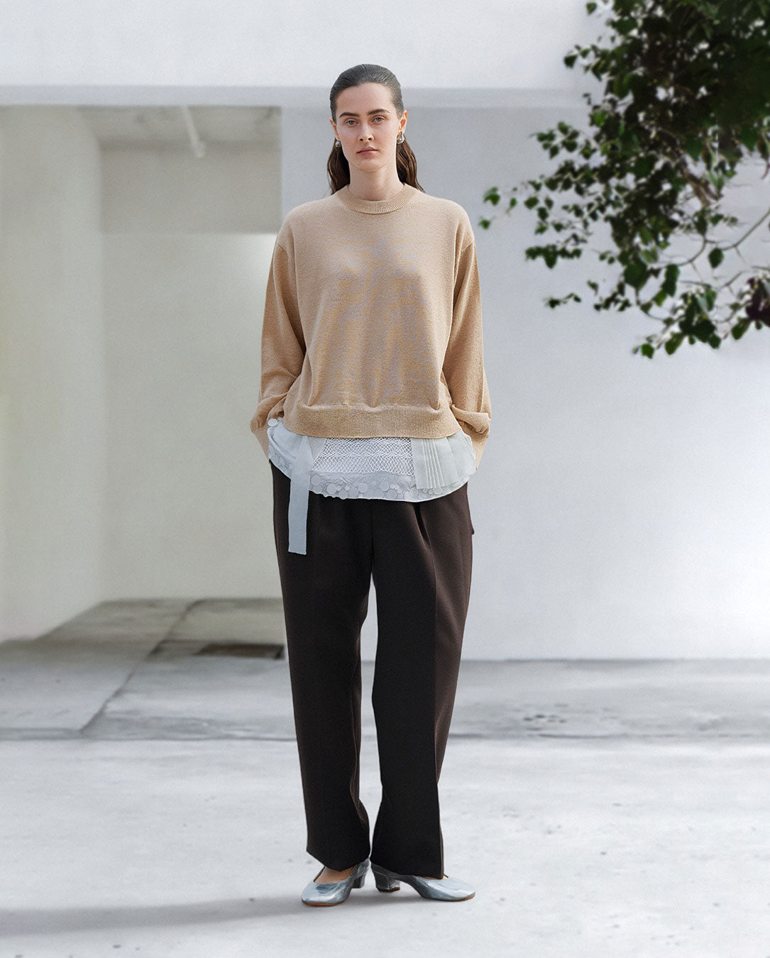Wool Cotton Twill Pants brown