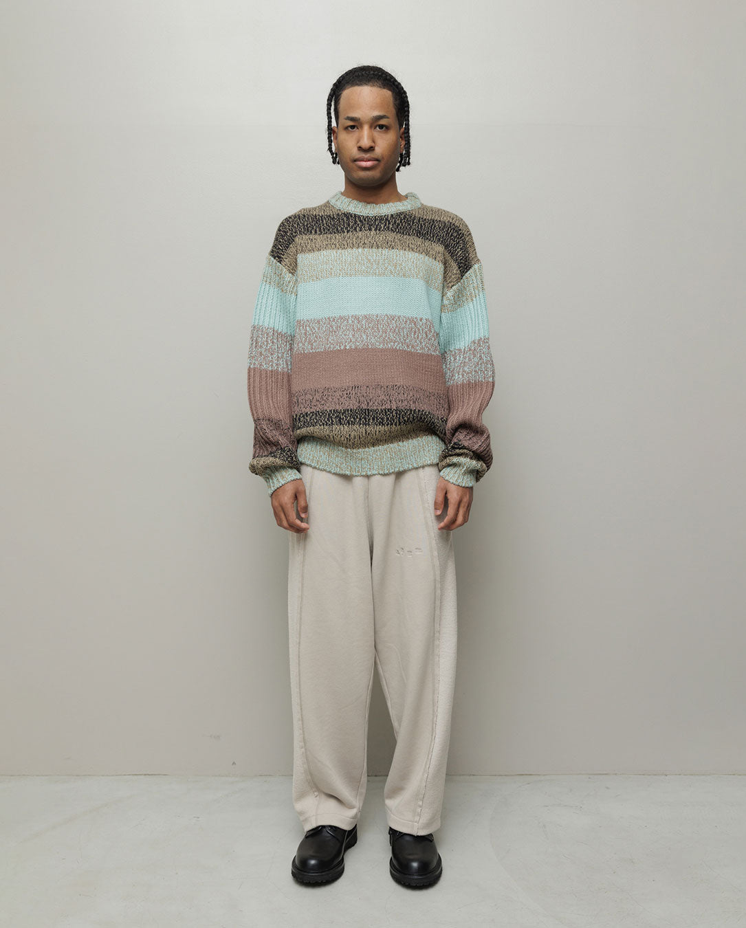 Gradation Stripe Crew Neck Sweater powder blue