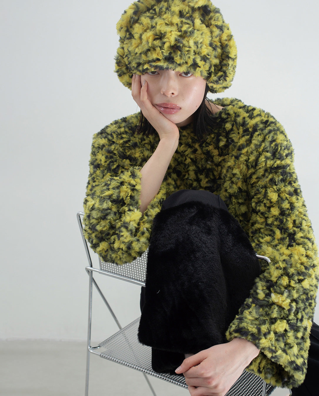 Eco Fur Knit Pullover yellow