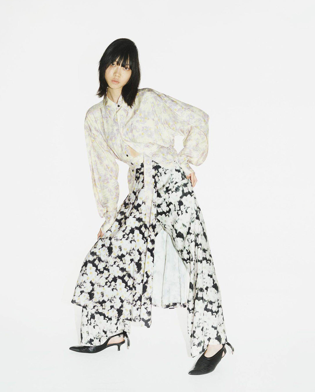 Rayon Print Skirt Pants black