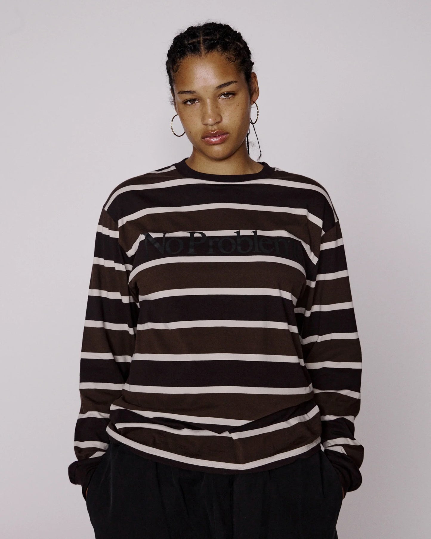 No Problemo Striped LS Tee brown