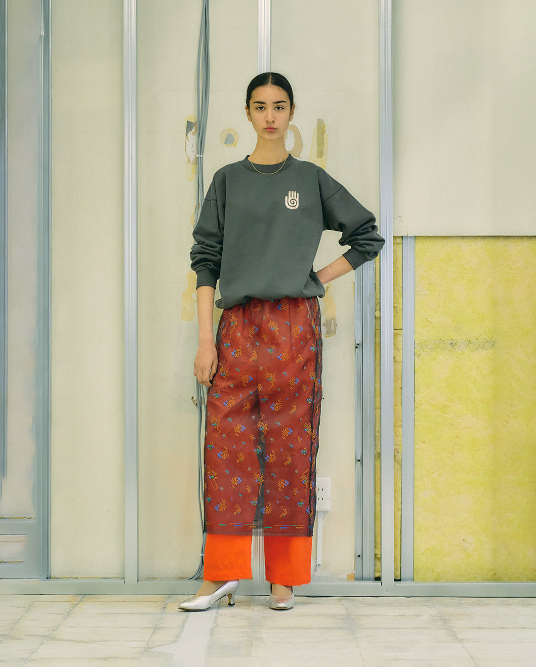 Hand Dyed Nylon Kimkoma Embroidery Pants kid orange