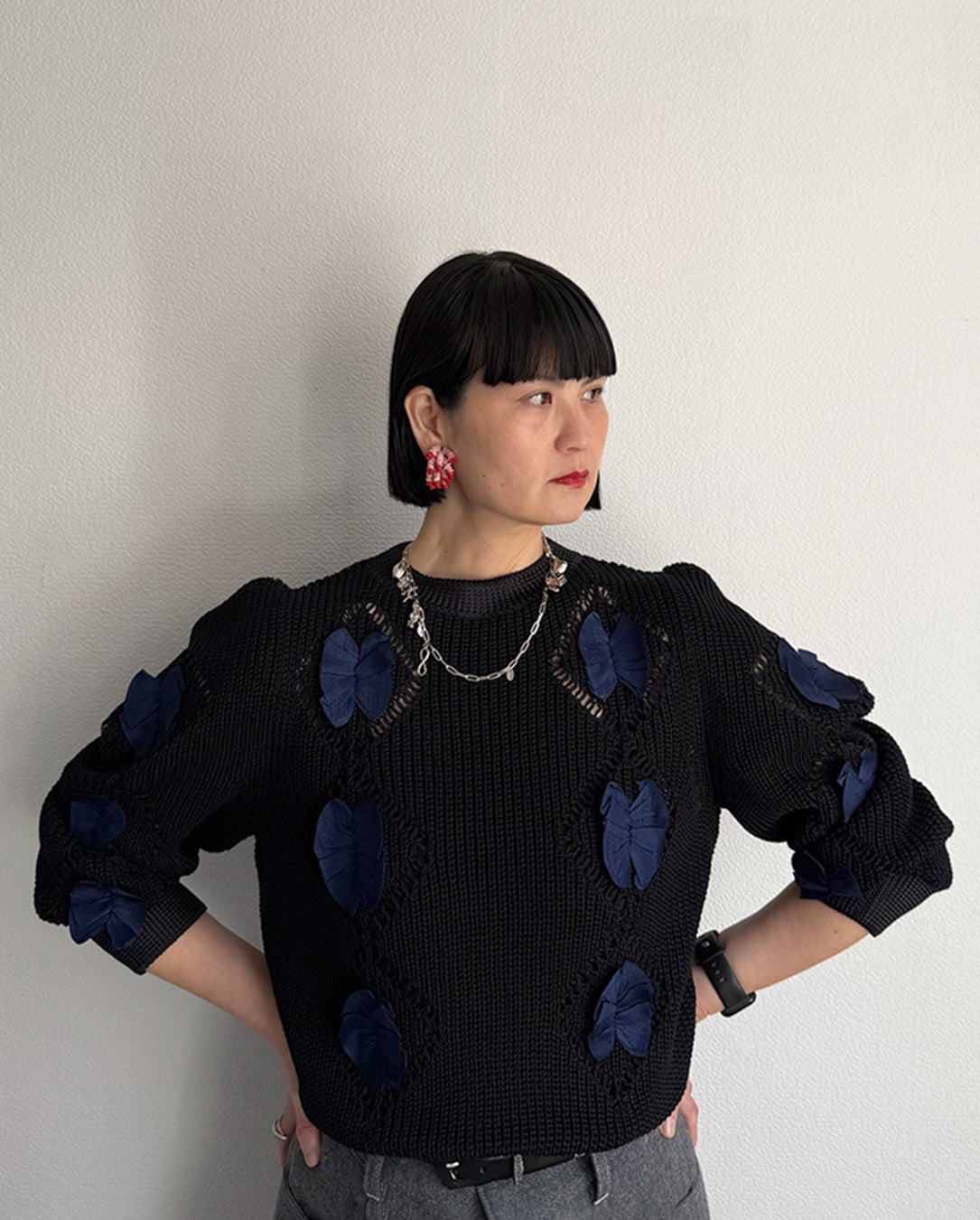 Motif Knit Pullover 1 black