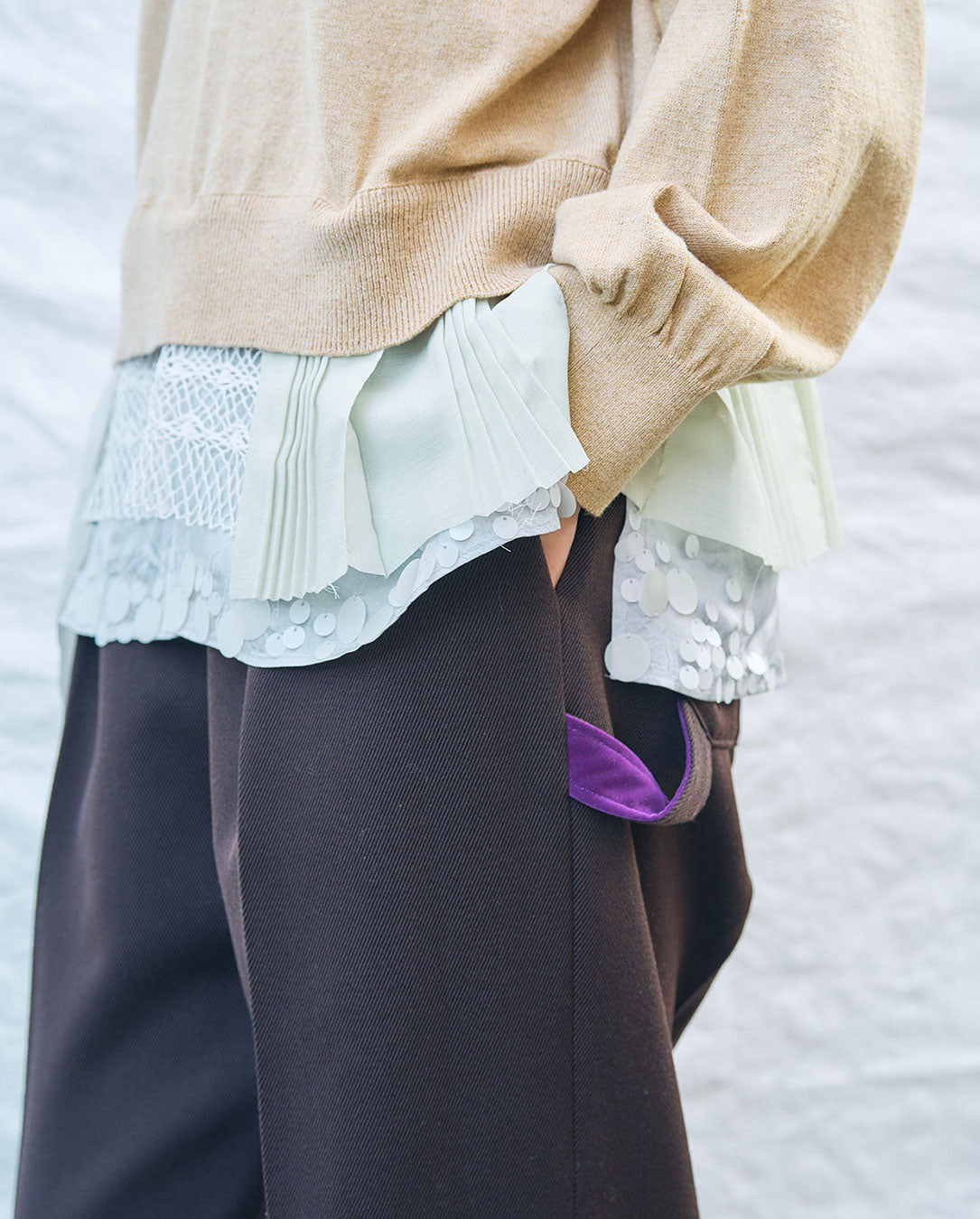 Wool Cotton Twill Pants brown