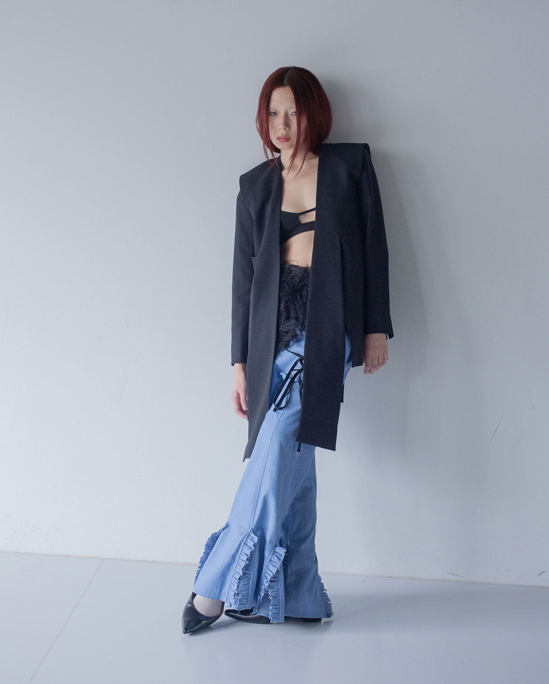 Chambray Frill Pants light blue