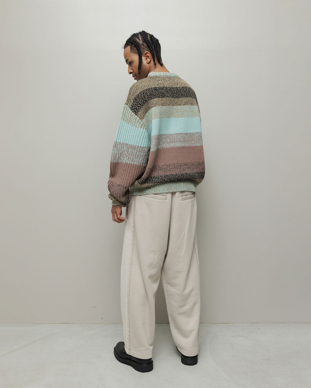 Gradation Stripe Crew Neck Sweater powder blue