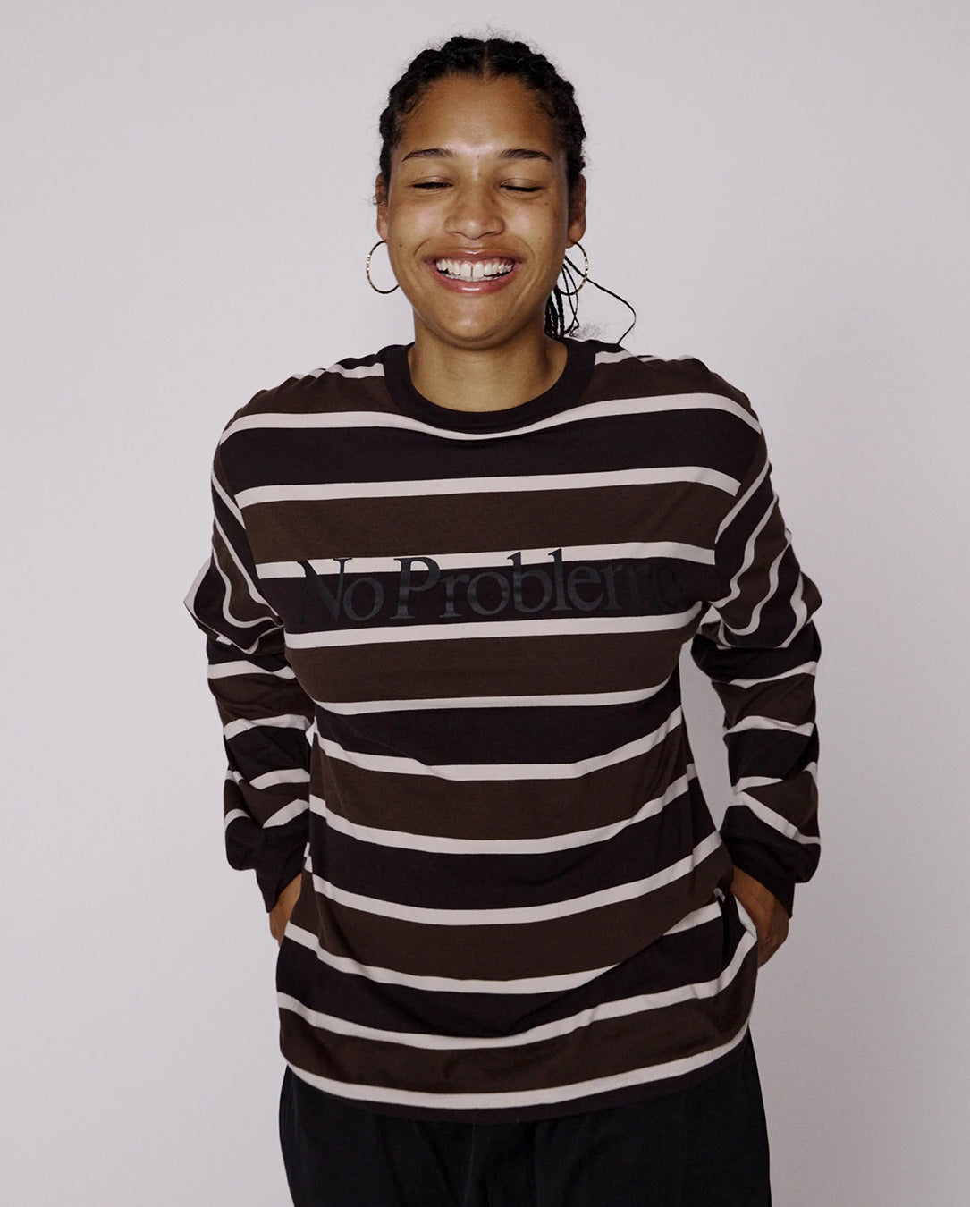 No Problemo Striped LS Tee brown