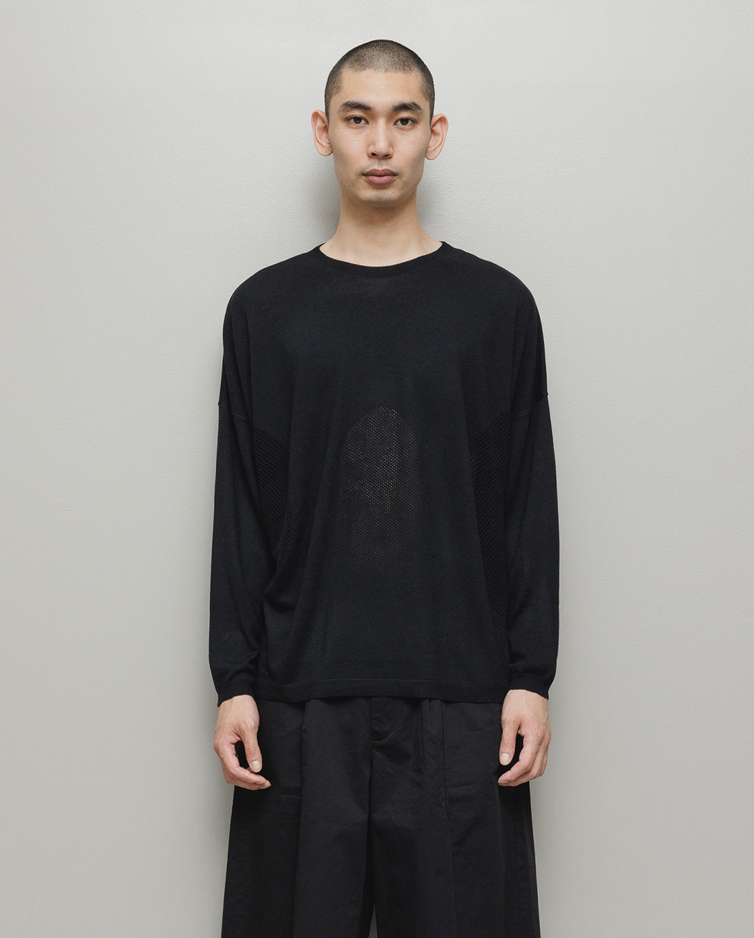 Ventilation Mesh Crew Sweater black