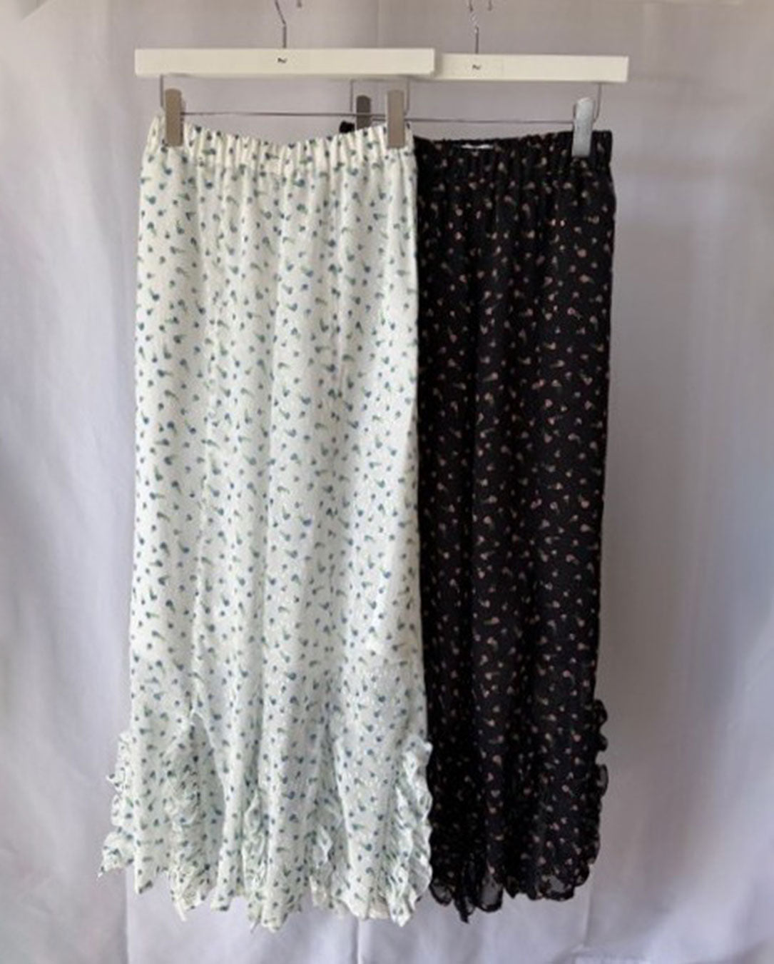 Flower Jacquard Frill Pants black
