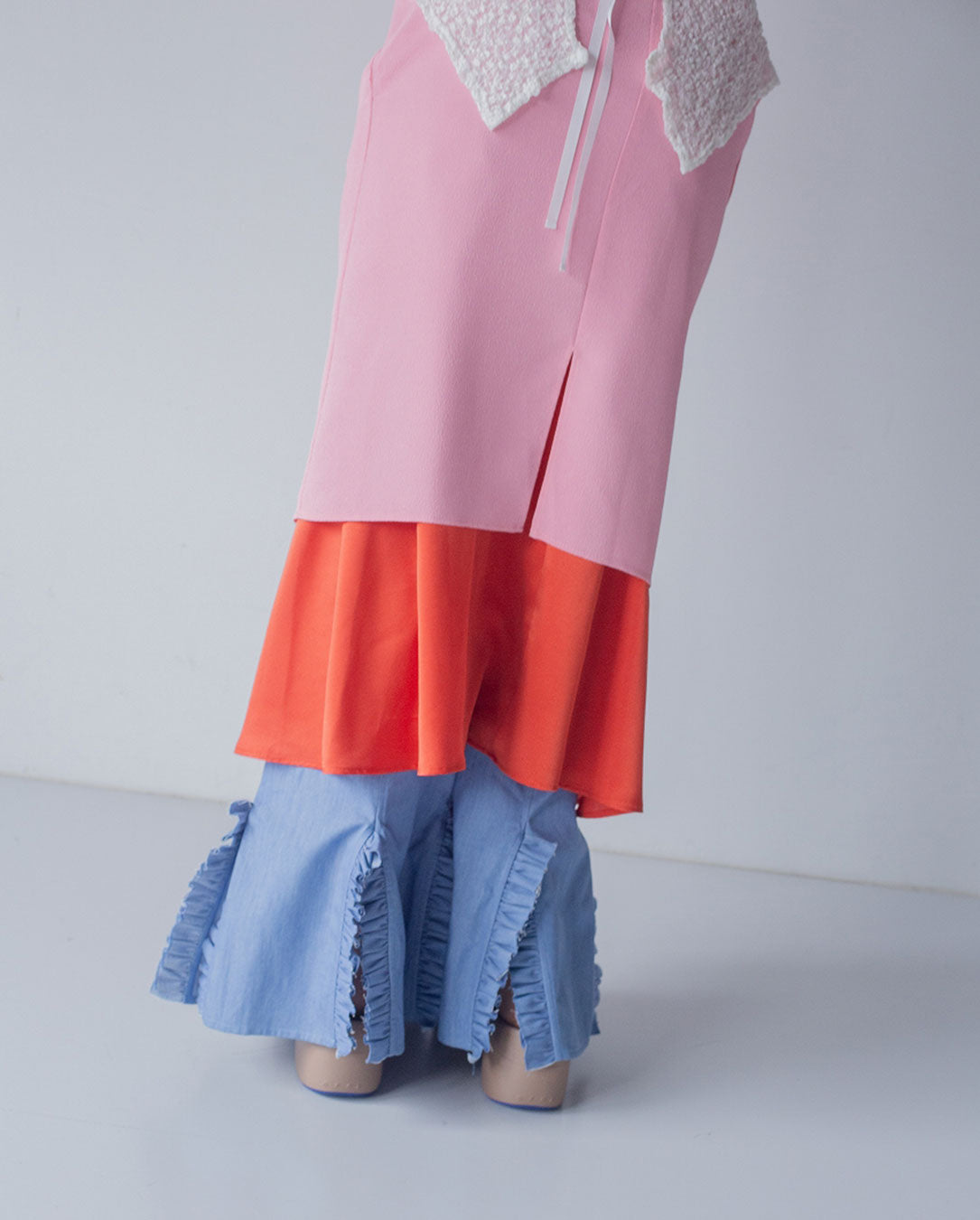 Chambray Frill Pants light blue