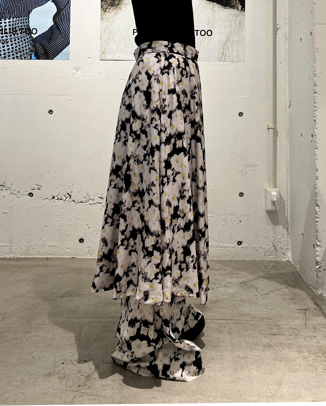 Rayon Print Skirt Pants black