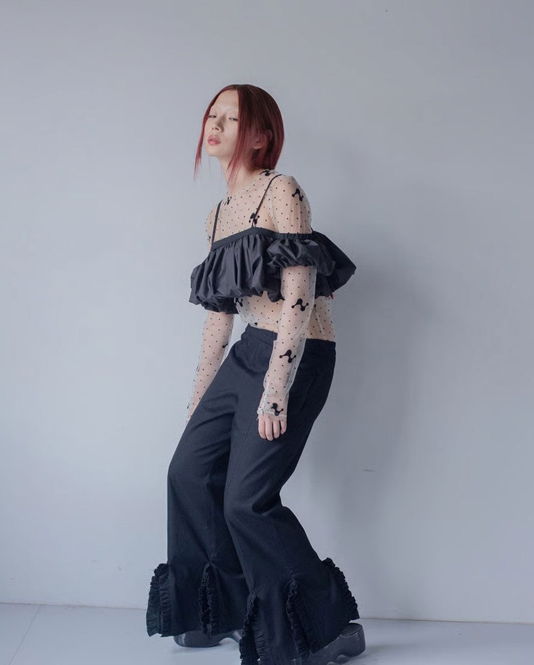 Chambray Frill Pants black – LOVE nagoya
