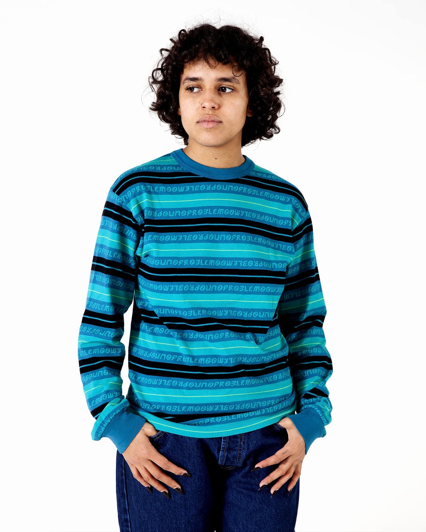 Jacquard Stripe LS Tee aqua