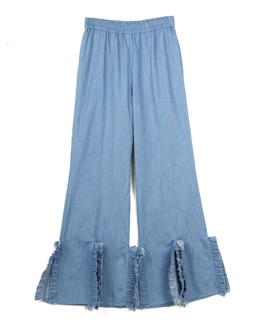 Chambray Frill Pants light blue