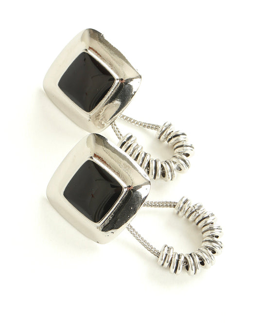 Stone Beads Pierced Earrings black