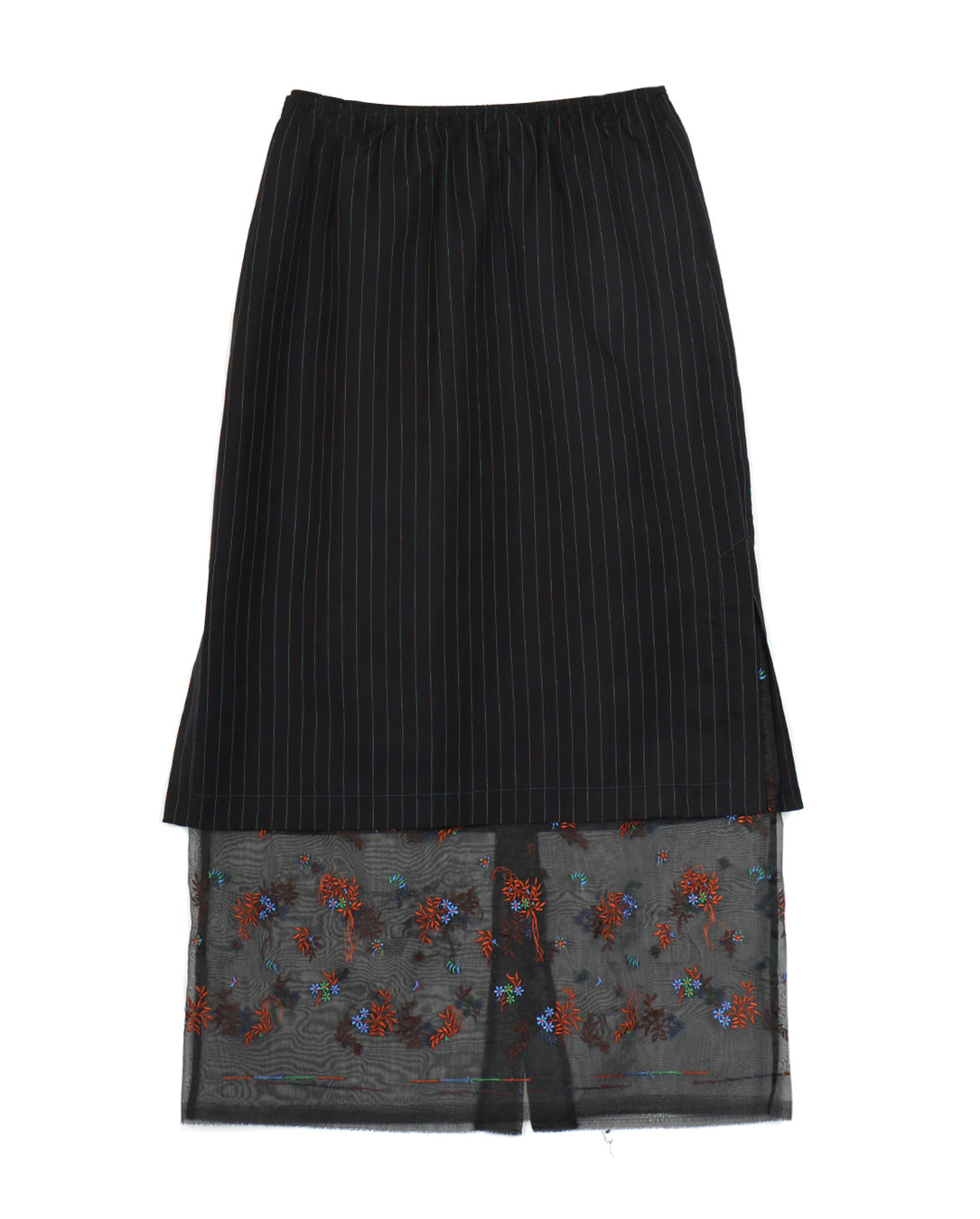 Plant Fringe Embroidery Fabric Layerd Skirt black