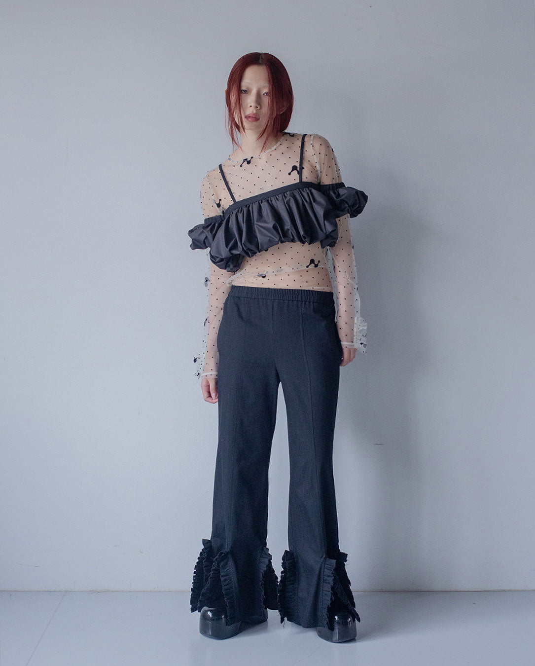 Chambray Frill Pants black – LOVE nagoya