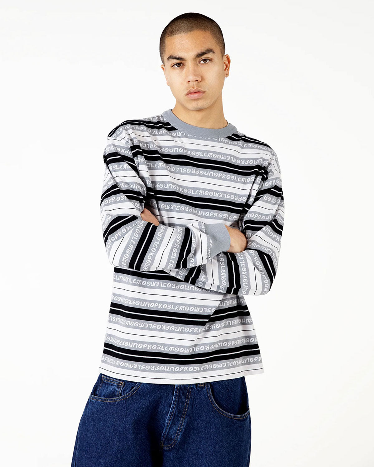 Jacquard Stripe LS Tee black