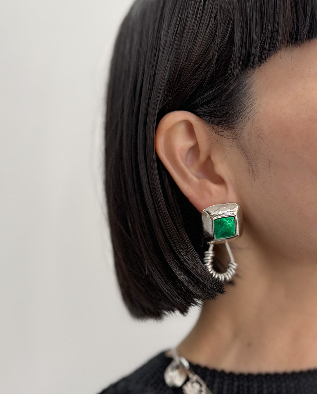 Stone Beads Pierced Earrings green