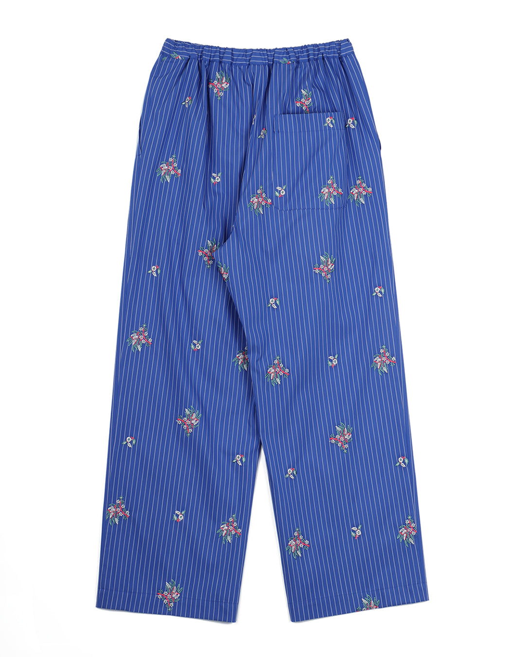 Flower Embroidery Stripe Fabric Pants blue