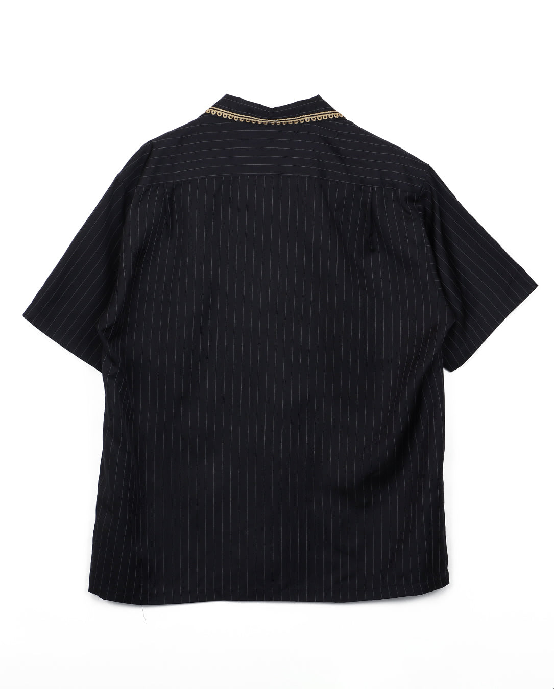 Stripe Fabric Embroidered Open Collar Shirt navy