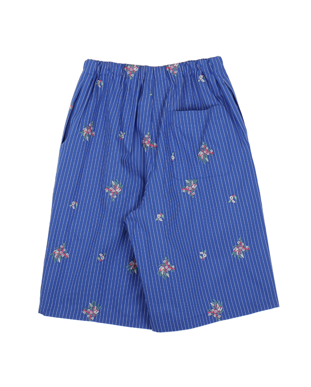 Flower Embroidery Stripe Fabric Half Pants blue