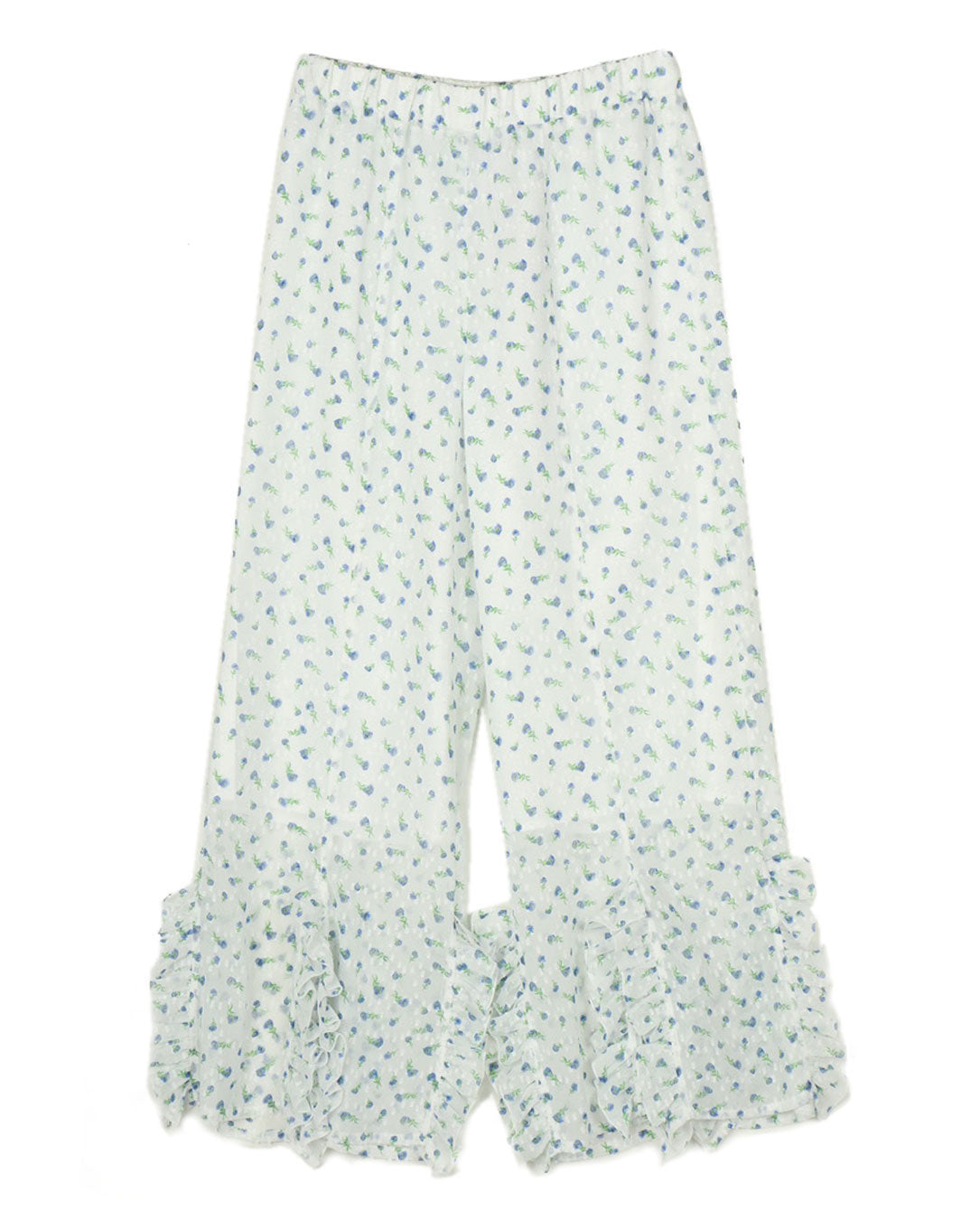 Flower Jacquard Frill Pants white
