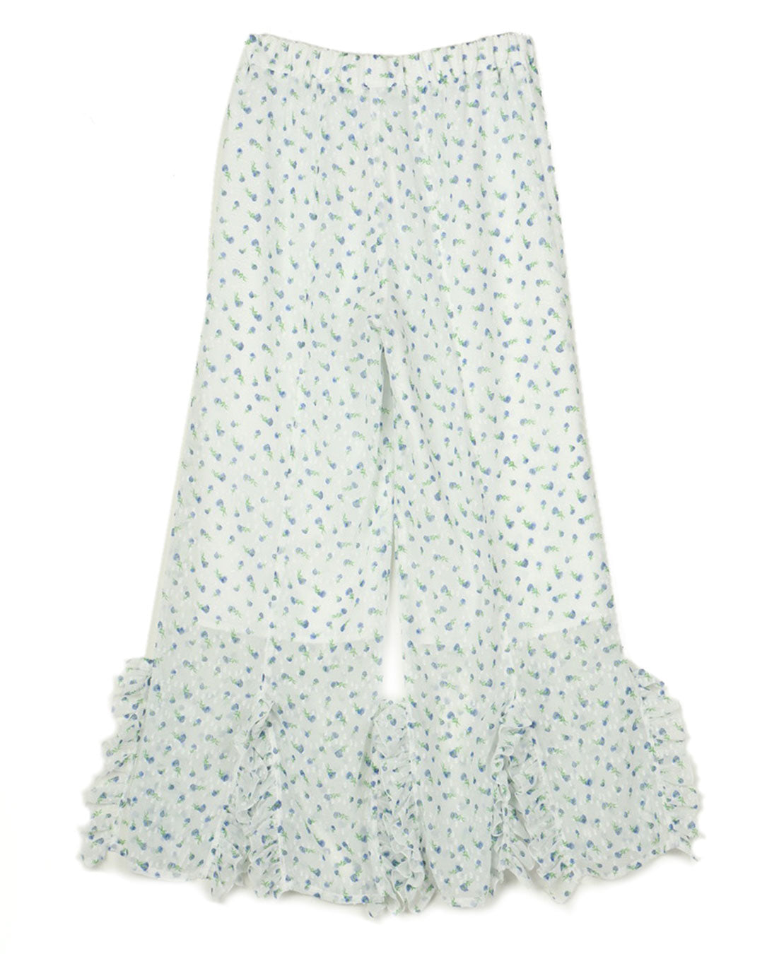 Flower Jacquard Frill Pants white